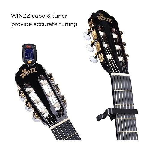  WINZZ AC00LH 39 Inches Full Size Classical Guitar Beginner Acoustic Nylon Strings with Full Kit, Sunburst