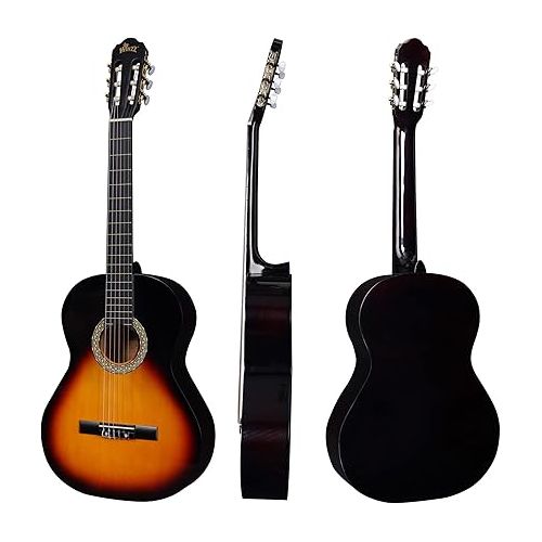  WINZZ AC00LH 39 Inches Full Size Classical Guitar Beginner Acoustic Nylon Strings with Full Kit, Sunburst