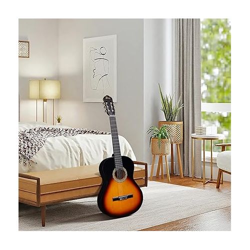  WINZZ AC00LH 39 Inches Full Size Classical Guitar Beginner Acoustic Nylon Strings with Full Kit, Sunburst