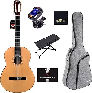 WINZZ Classical Nylon String Bundle Kit for Adult Teen Youth Guitar with Free Online Lessons, Bag, Tuner, Foot 6, Right, Natural, 39 Inches Full Size (ACM-H10-39-V)
