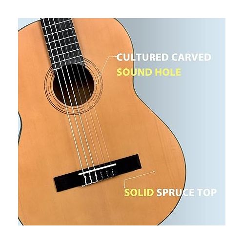  WINZZ Classical Nylon String Bundle Kit for Adult Teen Youth Guitar with Free Online Lessons, Bag, Tuner, Foot 6, Right, Natural, 39 Inches Full Size (ACM-H10-39-V)