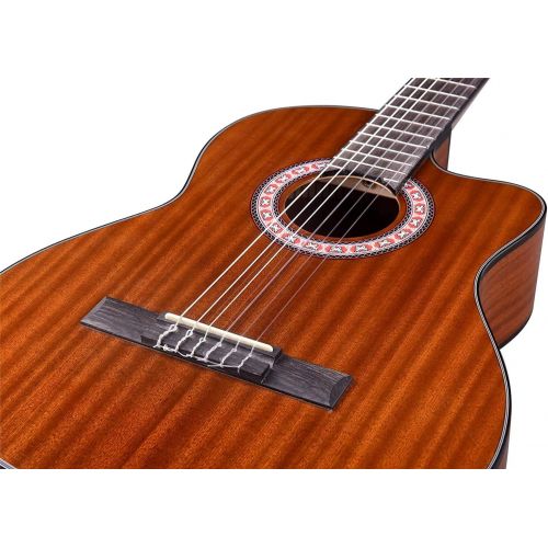  WINZZ 36 Inches 3/4 Size Nylon-string Classical Electric Acoustic Guitar for Travel Beginners Students Kids Build-in Pickup Kit Set