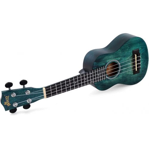  WINZZ 21 Inches Soprano Ukulele Vintage Hawaiian with Bag, Tuner, Strap, Extra Strings, Fingerboard Sticker, Dark Hunter Green