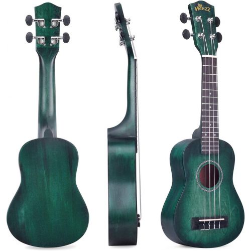  WINZZ 21 Inches Soprano Ukulele Vintage Hawaiian with Bag, Tuner, Strap, Extra Strings, Fingerboard Sticker, Dark Hunter Green