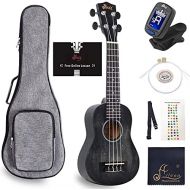 WINZZ 21 Inches Soprano Ukulele Vintage Hawaiian with Bag, Tuner, Strap, Extra Strings, Fingerboard Sticker, Black