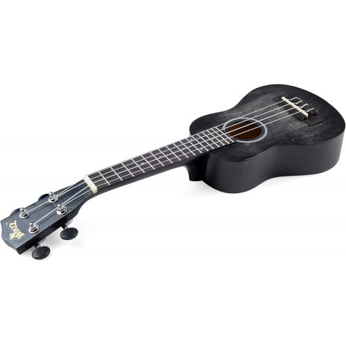  WINZZ 21 Inches Soprano Ukulele Vintage Hawaiian with Bag, Tuner, Strap, Extra Strings, Fingerboard Sticker, Black