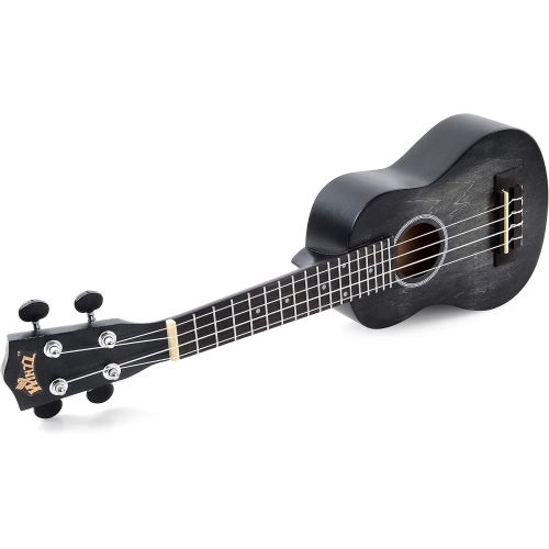  WINZZ 21 Inches Soprano Ukulele Vintage Hawaiian with Bag, Tuner, Strap, Extra Strings, Fingerboard Sticker, Black