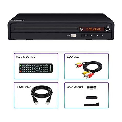  WISCENT DVD Player, HDMI DVD Player for TV, USB 2.0 Media Player, Multi Format Playback with CD MP3 and JPEG, All Region Free Home DVD Player, (HDMI Cable Included), Mini Compact DVD CD MP