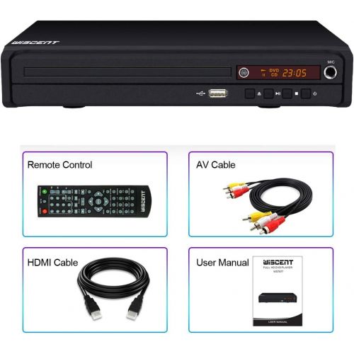  WISCENT DVD Player, HDMI DVD Player for TV, USB 2.0 Media Player, Multi Format Playback with CD MP3 and JPEG, All Region Free Home DVD Player, (HDMI Cable Included), Mini Compact DVD CD MP