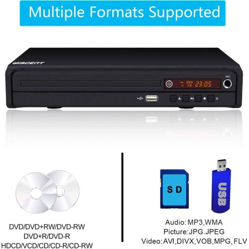  WISCENT DVD Player, HDMI DVD Player for TV, USB 2.0 Media Player, Multi Format Playback with CD MP3 and JPEG, All Region Free Home DVD Player, (HDMI Cable Included), Mini Compact DVD CD MP