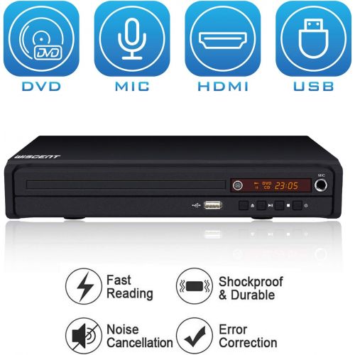  WISCENT DVD Player, HDMI DVD Player for TV, USB 2.0 Media Player, Multi Format Playback with CD MP3 and JPEG, All Region Free Home DVD Player, (HDMI Cable Included), Mini Compact DVD CD MP