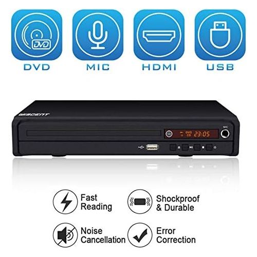  WISCENT Compact DVD Player for TV, DVD Player for Multiple Regions, MP3, DVD/CD Player for Home Users with HDMI/AV/USB/MIC Region Free DVD Player