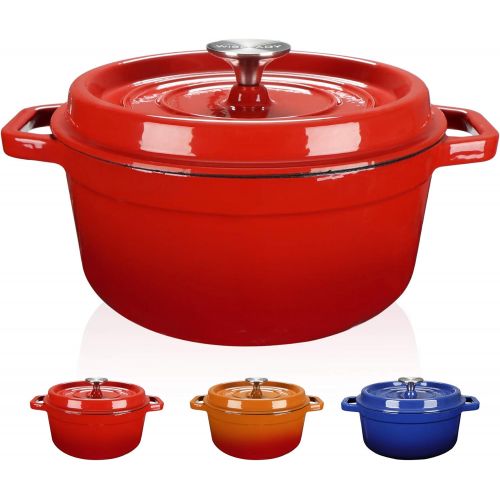  WISELADY Enameled Cast Iron Dutch Oven Bread Baking Pot with Lid (3QT, Red)