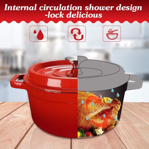  WISELADY Enameled Cast Iron Dutch Oven Bread Baking Pot with Lid (3QT, Red)