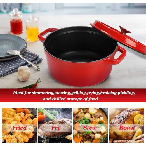  WISELADY Enameled Cast Iron Dutch Oven Bread Baking Pot with Lid (3QT, Red)