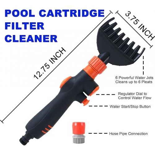  WISHDIAM Pool & Spa Filter Cartridge Cleaner Tool, Reusable Pool Filter Cleaner, Hot Tub/Pool/Spa Filter Cleaning Tool, Spa Filter Cleaner, Cleaning Wand with 6 Powerful Water Jets