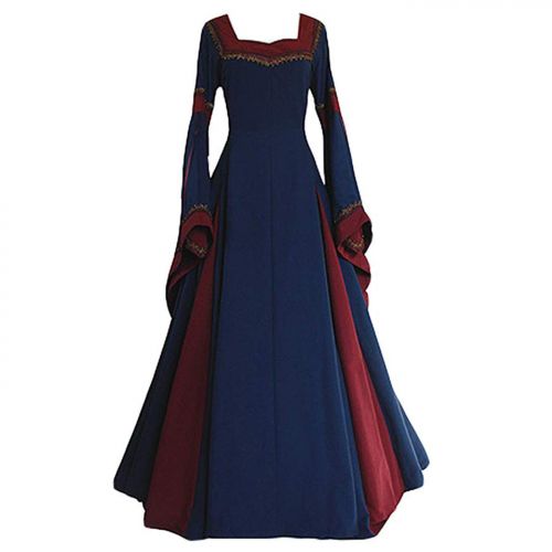  WISHU Medieval Dress Halloween Cosplay Costume for Women Lace Up Vintage Floor Length Retro Long Dress