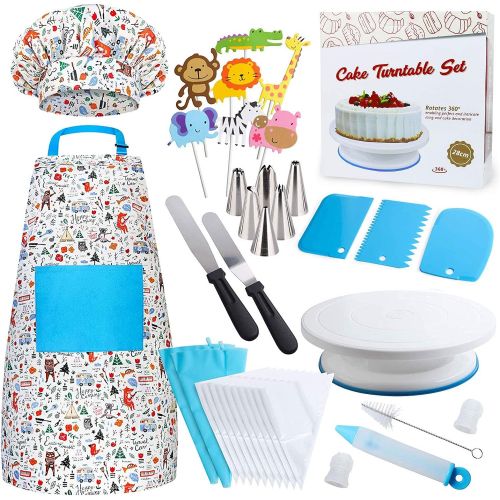  [아마존베스트]WIZGA Kids Cooking and Baking Set - 38 Pcs Cake Decorating Gift Kit for Girls and Boys Includes Real Kids Apron, Chef Hat, Cake Turntable Decorating Supplies for The Curious Junior Chef