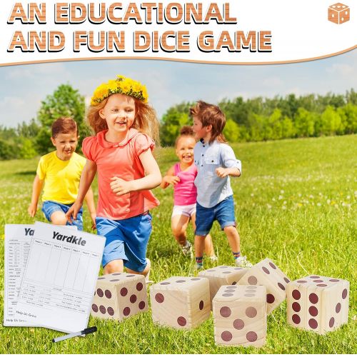  Win SPORTS Giant Yard Dice Game Set,Wooden Classic&Jumbo Dice 3.5,Lawn Game with 2 Double Sided Yardzee Yardkle Scoreboard,2 Dry Erase Marker Pens and Durable Storage Bag