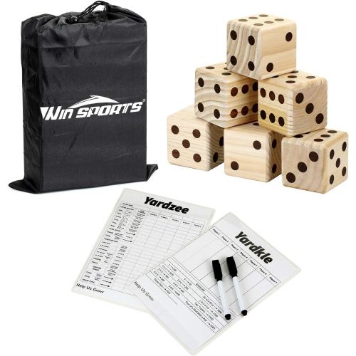  Win SPORTS Giant Yard Dice Game Set,Wooden Classic&Jumbo Dice 3.5,Lawn Game with 2 Double Sided Yardzee Yardkle Scoreboard,2 Dry Erase Marker Pens and Durable Storage Bag