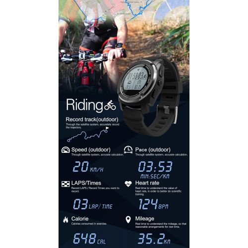  WJFXG Bluetooth Smart Watch IP68 Wasserdichte Multifunktions Outdoor-Sportuhr GPS Business Watch mit Herzfrequenz Schlaf Luftdruck Temperatur Hoehe