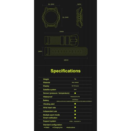 WJFXG Smart Watch GPS Heart Rate Air Pressure Running Cycling Mountaineering Golf Walking Multi-Function Smart Watch Ip67 Waterproof Smart Band with Heart Rate Sleep Monitor