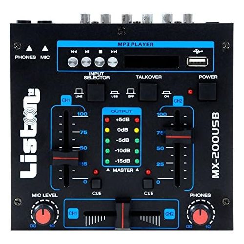  [아마존베스트]WJG Industrievertretung DJ Mixer Party Music Mixer USB/MP3/Fading Talk Cross Over Channel Fading MX 200USB