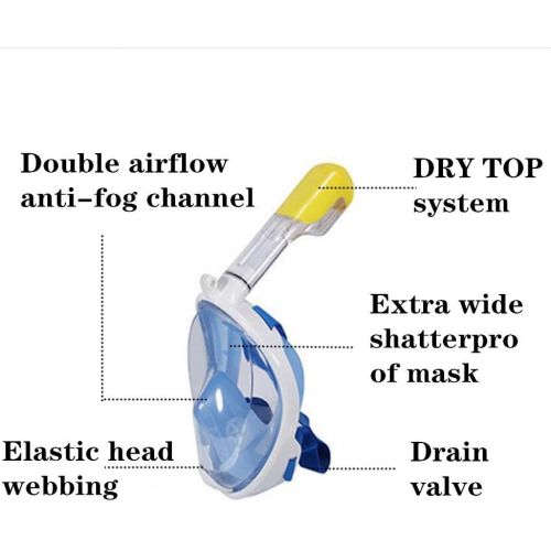  WJH Schnorcheln Vollgesichtsmaske Schnorchel-Panoramaatmung, tauchende Schwimmmaske gegen Beschlagen und auslaufsicheres Design, abnehmbare Kamerainstallation fuer Erwachsene und Ki