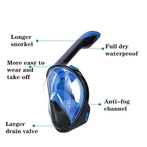  WJH Vollgesichts-Schnorchel-Maske Leichtes Atmen Schnorchelmasken Anti-Fog-Sicherheitstauchen mit Abnehmbarer Action-Kamerahalterung fuer Erwachsene oder Kinder