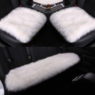 WJT@YX Long Furry Winter Car Cushion, Seat Cushion General Car mat No backrest Seat Pads Three-Piece Buckle Belt Anti-Slip Back No Filler-White Three-Piece