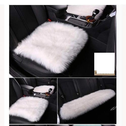  WJT@YX Long Furry Winter Car Cushion, Seat Cushion General Car mat No backrest Seat Pads Three-Piece Buckle Belt Anti-Slip Back No Filler-White Three-Piece