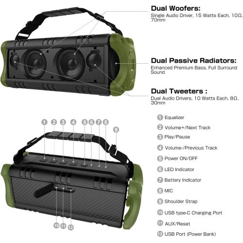  [아마존핫딜][아마존 핫딜] 50W Wireless Bluetooth Speakers Built-in 8000mAh Battery Power Bank, W-KING Outdoor Portable Waterproof TWS Speaker, Powerful Rich Bass Loud Clear Stereo Sound for Home/Party/Gym/P