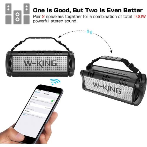  [아마존핫딜][아마존 핫딜] 50W(70W Peak) Wireless Bluetooth Speakers Built-in 8000mAh Battery Power Bank, W-KING Outdoor Portable Waterproof TWS Speaker, Powerful Rich Bass Loud Stereo Sound for Party/Campin