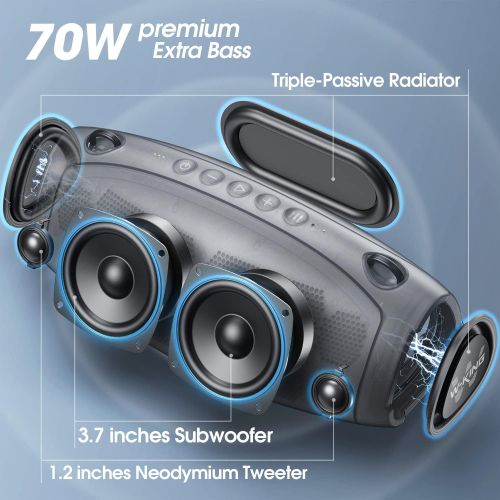  Bluetooth Speaker, W-KING 70W Super Punchy Bass Portable Speaker Loud, 42H Playtime, IPX6 Waterproof Outdoor with 13200mAh Power Bank, Crystal Clear Audio,TF Card, Mic for Party, C