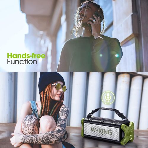  [아마존베스트]W-KING Bluetooth speaker with dual driver better bass, with built-in microphone, wireless speaker for an iPhone, Samsung etc., Green