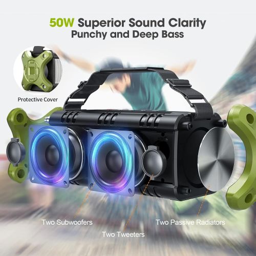  [아마존베스트]W-KING Bluetooth speaker with dual driver better bass, with built-in microphone, wireless speaker for an iPhone, Samsung etc., Green