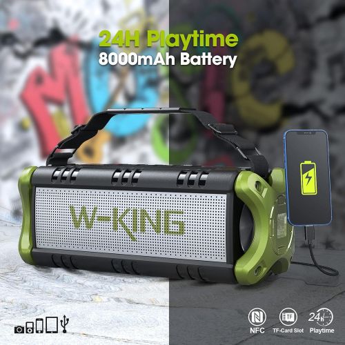  [아마존베스트]W-KING Bluetooth speaker with dual driver better bass, with built-in microphone, wireless speaker for an iPhone, Samsung etc., Green