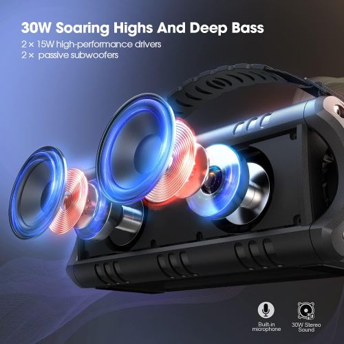  [아마존베스트]W-King 30 W Bluetooth Speaker, Portable Music Box, 5,000 mAh Battery, 24 Hour Battery Life, Waterproof Bluetooth Speaker Box with Bass, TWS, NFC, TF Card, USB Stick