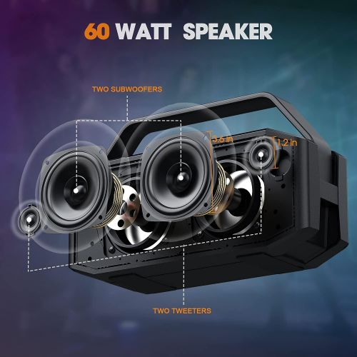  [아마존베스트]W-KING 60W Bluetooth Speaker - Portable Wireless Speaker with Built-in Microphone - 40 Hours Playtime, 12000mAh Battery, Power Bank, IPX6 Waterproof with NFC and TF Card Slot, TWS