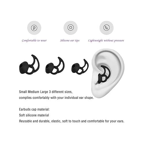  Earbud Replacement Tips Silicone Earbud Tips Earbud Caps Compatible with Bose Quietcomfort and Sport Headphone Ear Tips Earbud Rubber Tips 3 Pairs S M L Black