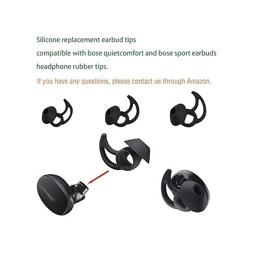  Earbud Replacement Tips Silicone Earbud Tips Earbud Caps Compatible with Bose Quietcomfort and Sport Headphone Ear Tips Earbud Rubber Tips 3 Pairs S M L Black