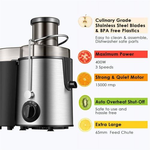  WLIXZ Saft-Extraktor, Weithals-Zentrifugen-Entsafter-Maschine, Einstellung der Obst- und Gemuesesaftmaschine des Edelstahls 350W mit Saftkrug