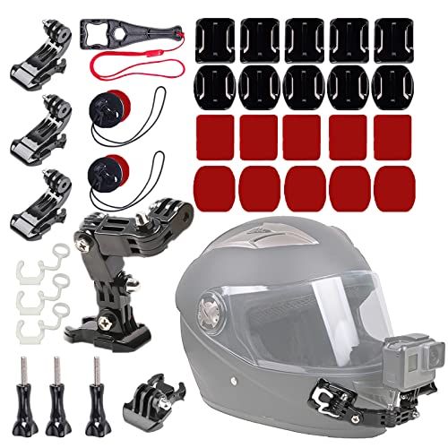  WLPREOE 34in1 Motorcycle Helmet Chin Mount Kits for GoPro Hero 10 9 8 7 Black Silver White 6 5 4 Osmo and Other Action Camera with Extra Camera Tethers, Mount Bases and Adhesive Pa