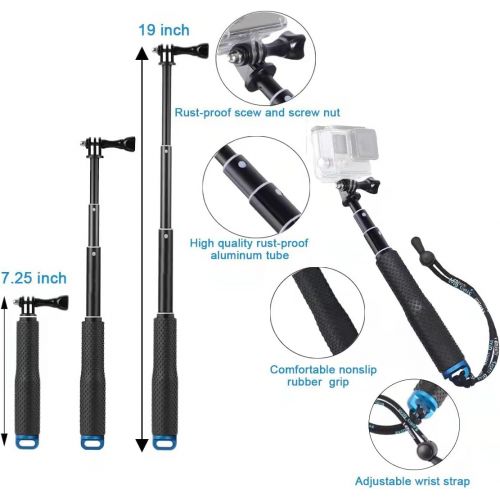  [아마존베스트]WLPREOE Camera Float + 19” Selfie Stick Waterproof Hand Grip Extension Portable Adjustable Monopod Pole for GoPro Hero 8 MAX 7 Black Silver White/6/5 Black/5S/4/3