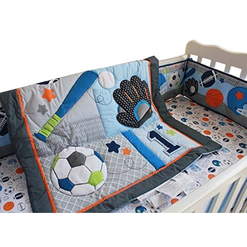  WM F.C.L 8 Pieces Baby Boy Sport Crib Bedding Set (Blue): (1)quilt,(4)bumper pads,(1) fitted sheet,(1) dust...