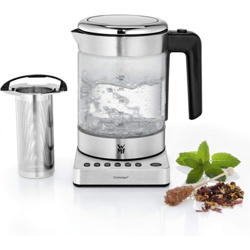 더블유엠에프 WMF Kuechenminis 2 in 1 Vario Wasserkocher, mit Temperatureinstellung, 1,0l, 1900 W, Teekocher Glas mit Teebeutelhalter und Sieb