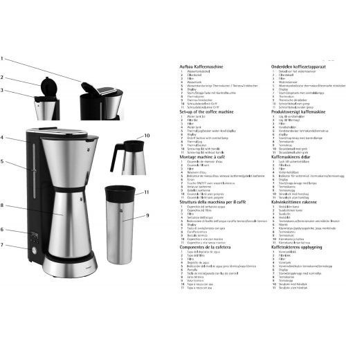 더블유엠에프 WMF Kuechenminis Aroma Kaffeemaschine, mit Thermoskanne, Filterkaffee 5 Tassen, Thermobecher to go (350ml), 870 Watt, 24 Stunden-Timer, Abschaltautomtik, silber