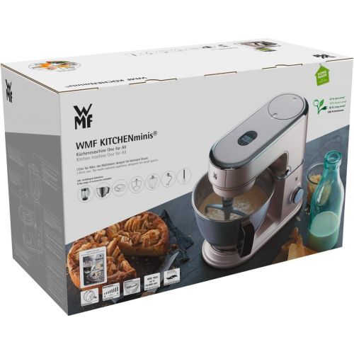 더블유엠에프 WMF KUECHENminis Mini-Kuechenmaschine, platzsparend, Mixer fuer Smoothies, 3l-Schuessel, Softanlauf, Planeten-Ruehrwerk, 8-stufige Knetmaschine, 3 Ruehrwerkzeuge, 430W, edelstahl matt, r