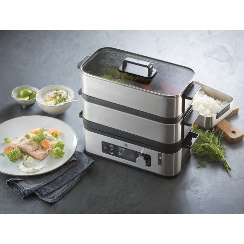 더블유엠에프 WMF KUECHENminis Dampfgarer, 2 individuell regulierbare Garraume mit je 2,15 l, Warmhaltefunktion und Aromaverstarker, 900W