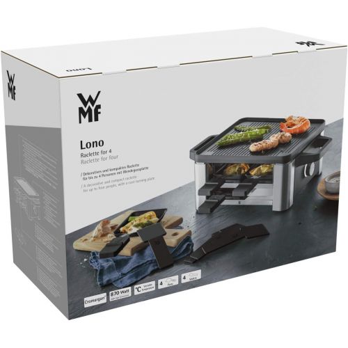 더블유엠에프 Besuchen Sie den WMF-Store WMF Lono Raclette Grill mit Pfannchen und Schiebern, Raclette 4 Personen, 870 W, edelstahl matt